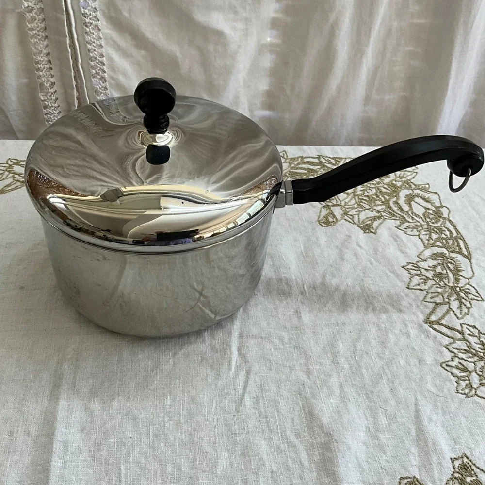 Vintage Farberware Stainless Steel 3qt Saucepan Lid Black Handle Pot